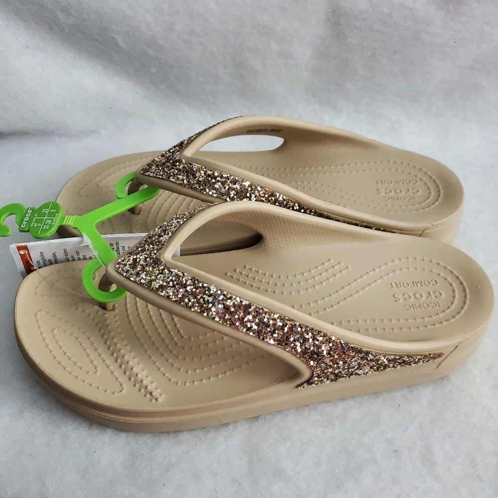 Crocs Women's Sloane Glitter Flip Flop Wedge Sandals W7 - Picture 4 of 10